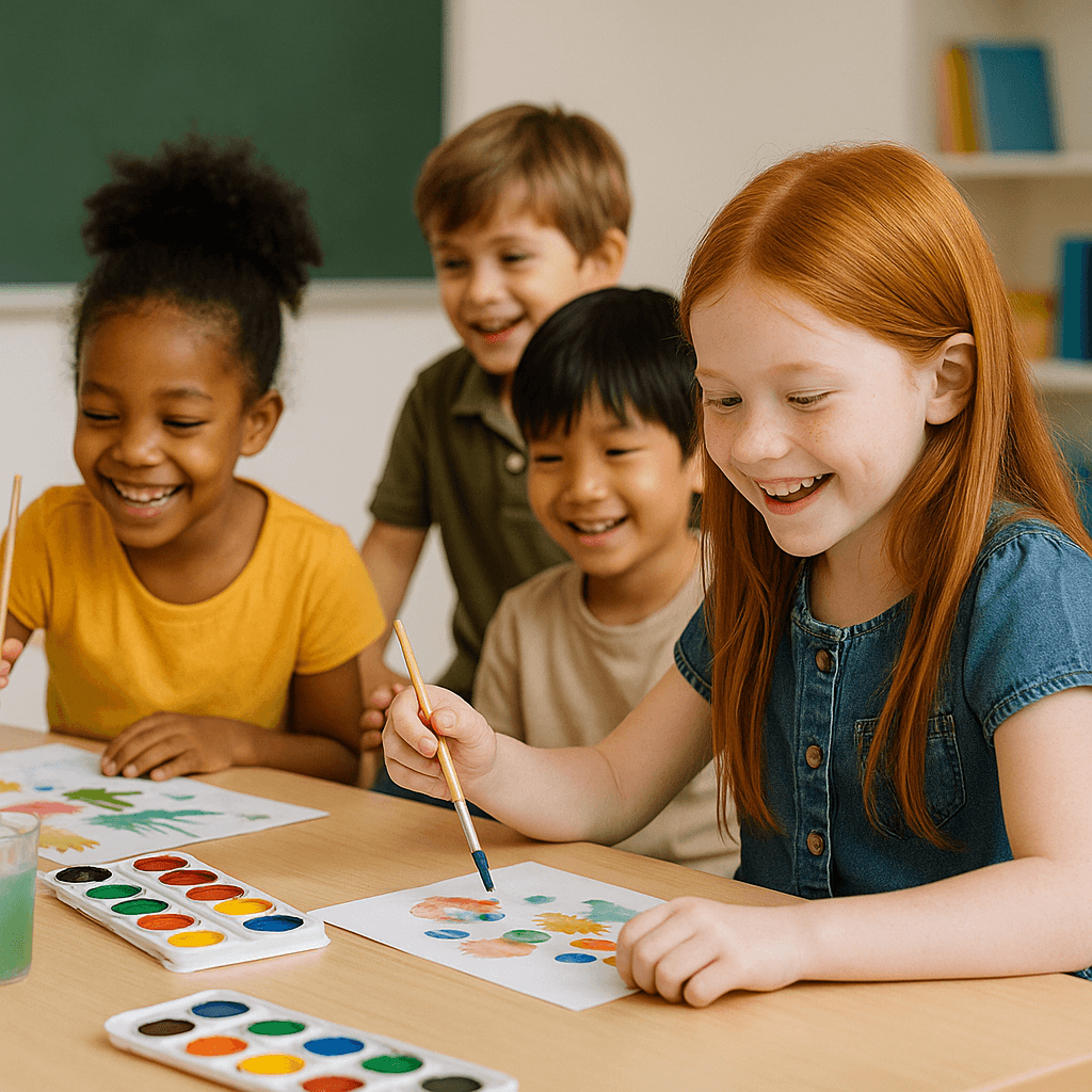 Kids painting art in class